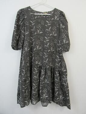 MATTA Kenia Dadra Ghat Blue 100% Organic Cotton Smock Puff Mini Dress Medium